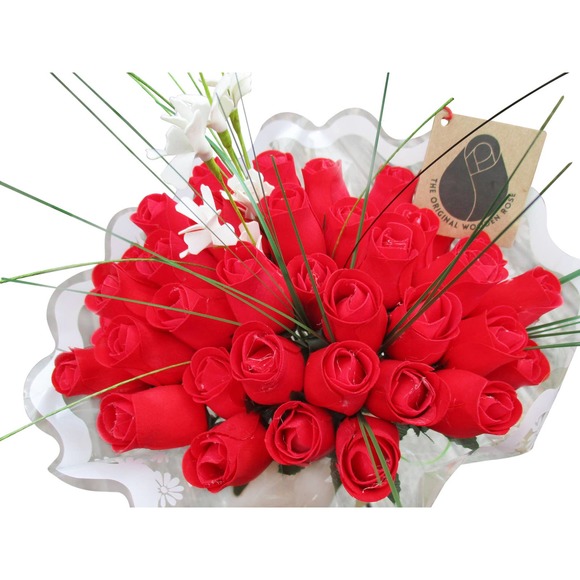 3 Dozen All Red Valentines Day Wooden Rose Bouquet